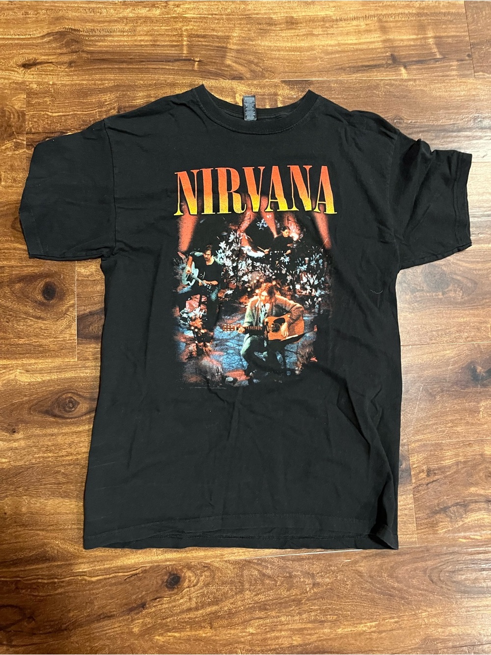 NIRVANA Black Short-Sleeve Tee with Yellow-to-Orange Logo